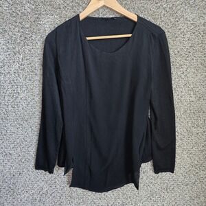 Lafayette 148 New York Top Womens Medium Silk Cashmere Black Knit Blouse Ladies‎
